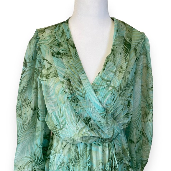 Alex Marie "Hallie" Green Palm Print V-Neck Chiffon Long Sleeve Maxi Dress - Picture 5 of 12